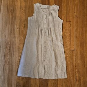 LL Bean 100% Linen Sleeveless Button Down Dress